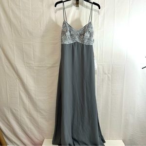 Night Way Womens Beaded Bodice Long Length Evening Gown in Grey Size 14